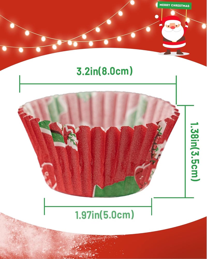 Bake Choice Standard 200 Pcs Christmas Cupcake Liners with 12 Pcs Cupcake Toppers, Christmas Muffin Liners, Baking Cups for Xmas Holiday Party Favors - Image 2